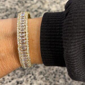 Neiman Marcus 18k Gold Plated Square Luxury Sparkly CZ Cuff Bracelet